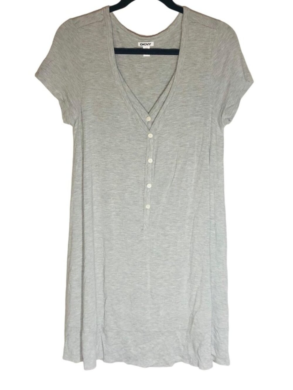 Dkny dress gray button down v-neck modal short sleeve medium  READ